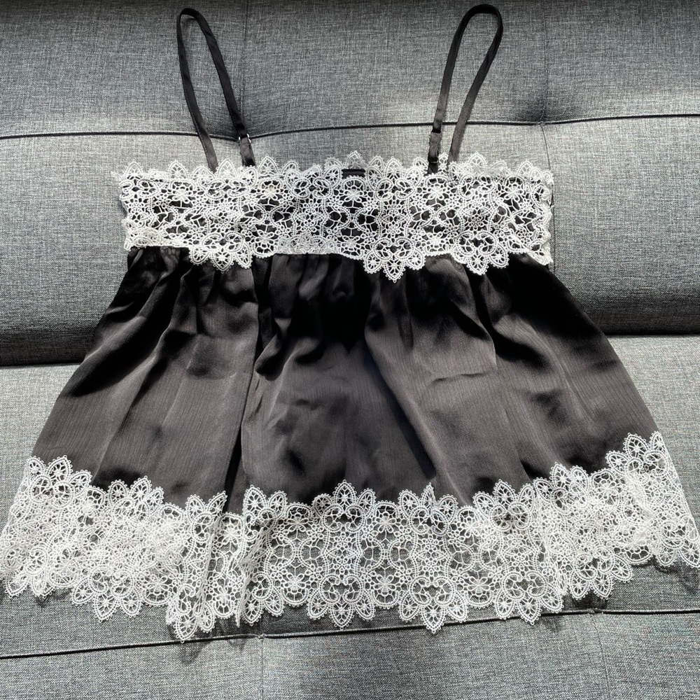 Black spaghetti strap tank top with white lacing